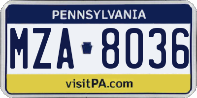 PA license plate MZA8036