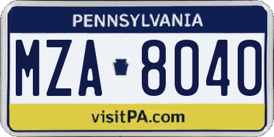 PA license plate MZA8040