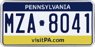 PA license plate MZA8041