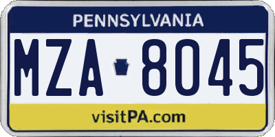 PA license plate MZA8045