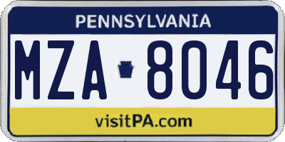 PA license plate MZA8046