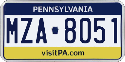 PA license plate MZA8051