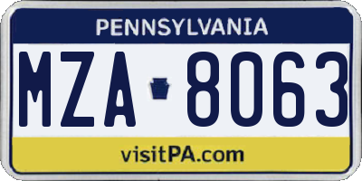 PA license plate MZA8063