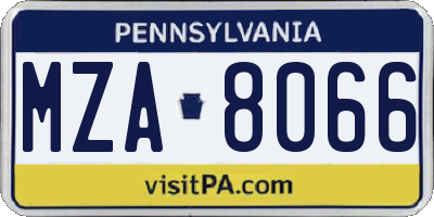 PA license plate MZA8066