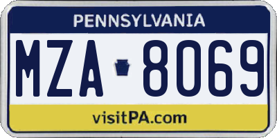 PA license plate MZA8069