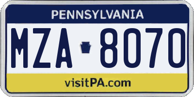 PA license plate MZA8070