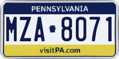 PA license plate MZA8071