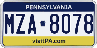 PA license plate MZA8078