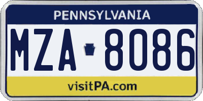 PA license plate MZA8086