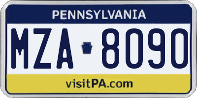 PA license plate MZA8090