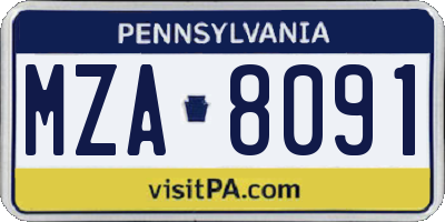 PA license plate MZA8091