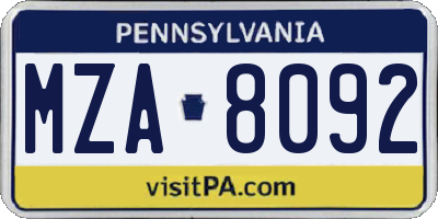 PA license plate MZA8092