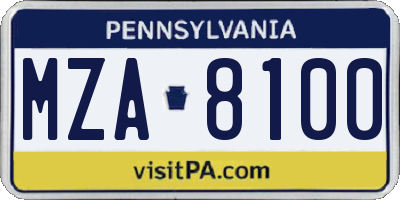 PA license plate MZA8100