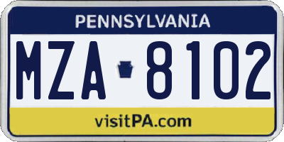 PA license plate MZA8102