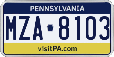 PA license plate MZA8103