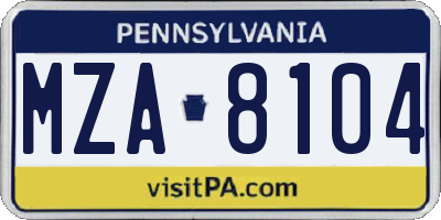 PA license plate MZA8104
