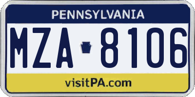 PA license plate MZA8106