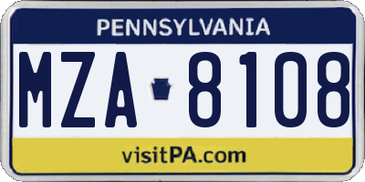 PA license plate MZA8108