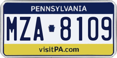 PA license plate MZA8109