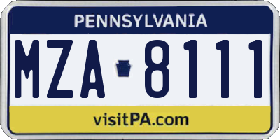 PA license plate MZA8111