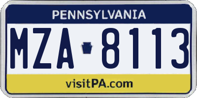 PA license plate MZA8113