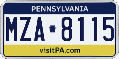 PA license plate MZA8115