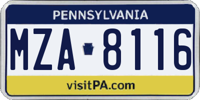 PA license plate MZA8116