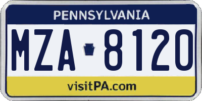 PA license plate MZA8120