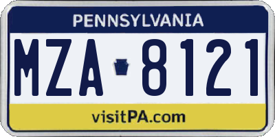 PA license plate MZA8121