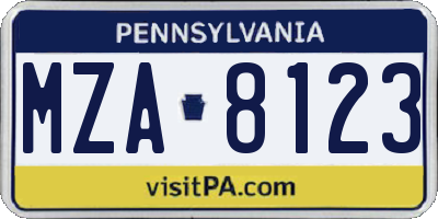 PA license plate MZA8123