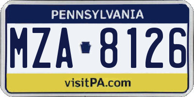 PA license plate MZA8126