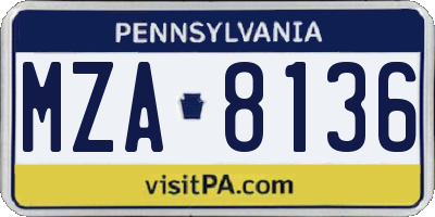 PA license plate MZA8136