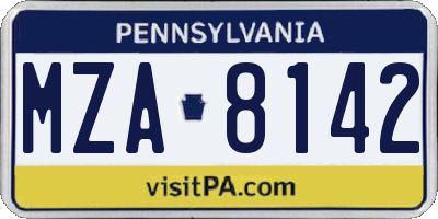 PA license plate MZA8142