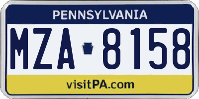 PA license plate MZA8158