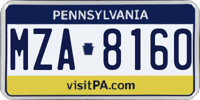 PA license plate MZA8160