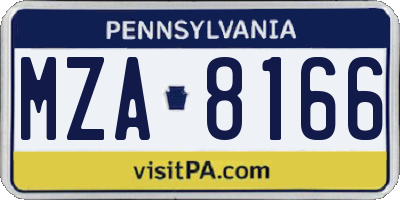 PA license plate MZA8166