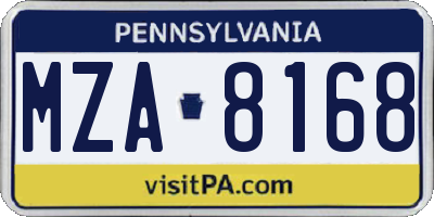 PA license plate MZA8168