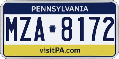 PA license plate MZA8172