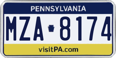 PA license plate MZA8174