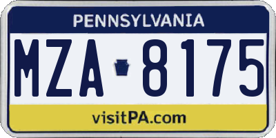 PA license plate MZA8175