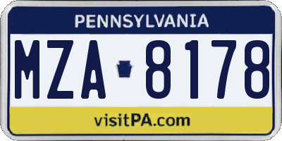 PA license plate MZA8178