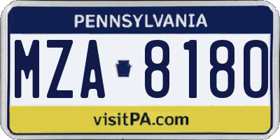 PA license plate MZA8180