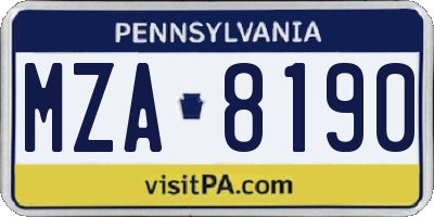 PA license plate MZA8190