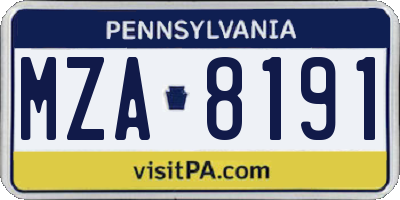 PA license plate MZA8191