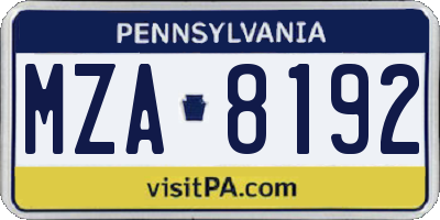 PA license plate MZA8192