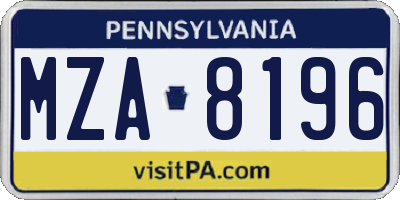 PA license plate MZA8196