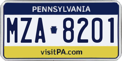 PA license plate MZA8201
