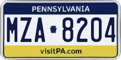 PA license plate MZA8204