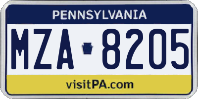 PA license plate MZA8205