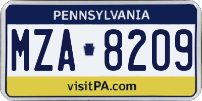 PA license plate MZA8209